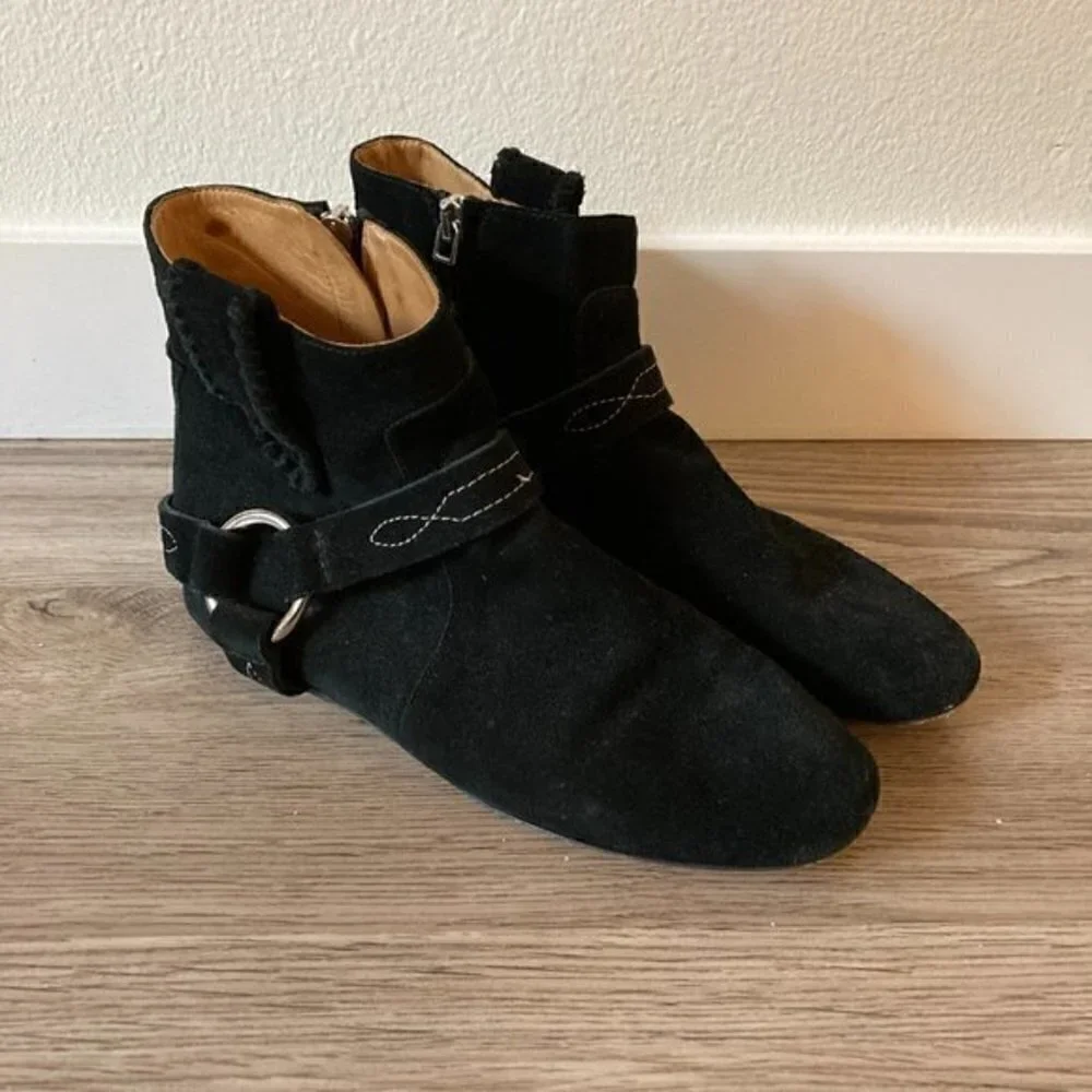 Isabel Marant Etoile Ralph Gaucho Black Suede Ankle Boots Size EU 37
